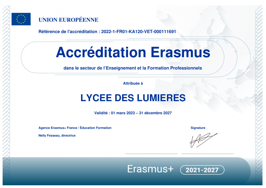 Accréditation Erasmus Lycée des Lumières